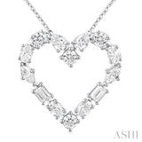 1 Ctw Heart Shape Mixed Diamond Cut Fashion Pendant With Chain in 14K White Gold