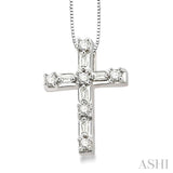 1/4 Ctw Diamond Cross Pendant in 14K White Gold with chain