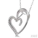 1/10 Ctw Round Cut Diamond Heart Shape Pendant in 10K White Gold with Chain