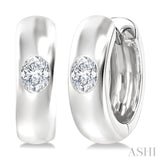 1/3 Ctw Bezel Set Oval Cut Diamond Fashion Huggie Earrings in 14K White Gold