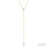 7 MM Round Shape Cultured Pearl and 1/20 Ctw Round Cut Diamond Lariat Necklace in 14K Yellow Gold