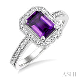 7x5 MM Octagon Shape Amethyst and 1/50 Ctw Round Cut Diamond Semi-precious Ring in Sterling Silver