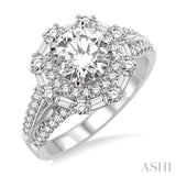 1 1/3 Ctw Diamond Engagement Ring with 5/8 Ct Round Cut Center Stone in 14K White Gold