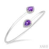 1/10 Ctw Pear Shape 9x6mm Amethyst & Round Cut Diamond Bangle in Sterling Silver