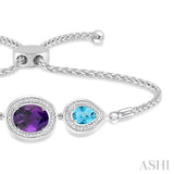 Oval & Pear Shape Silver Diamond & Gemstone Lariat Bracelet