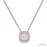 1/6 Ctw Cushion Shape Pendant Lovebright Diamond Necklace in 14K Rose and White Gold