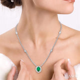 Oval Shape Gemstone & Diamond Station Necklace