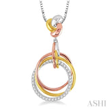 1/4 Ctw Round Cut Diamond Pendant in 14K Tri Color Gold with Chain