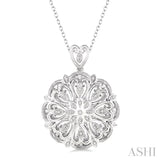 1/20 Ctw Round Cut Diamond Medallion Pendant in Sterling Silver with Chain