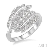 1/10 Ctw Round Cut Diamond Leaf Ring in Sterling Silver