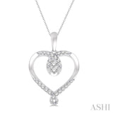 1/4 Ctw Pear Shape Drop Twisted Tip Heart Charm Round Cut Diamond Pendant With Link Chain in 14K White Gold