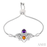 Silver Fleur De Lis Diamond & Gemstone Lariat Bracelet