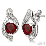 Silver  Heart Shape Diamond & Gemstone Fashion Earrings