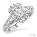 5/8 Ctw Oblong Mount Round Cut and Baguette Diamond Ring in 14K White Gold