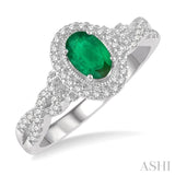 1/5 ctw Oval Shape 6x4mm Emerald & Round Cut Diamond Precious Ring in 10K White Gold