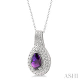 Pear Shape Silver Gemstone & Diamond Pendant