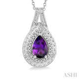 Pear Shape Silver Gemstone & Diamond Pendant