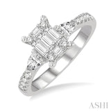 3/4 ctw Fusion Baguette, Pear and Round Cut Diamond Engagement Ring in 14K White Gold