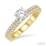 1 1/20 ctw Diamond Engagement Ring With 3/4 ctw Round Cut Center Stone in 14K Yellow and White Gold