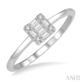 1/8 ctw Square Shape Baguette and Round Cut Diamond Petite Fashion Ring in 10K White Gold