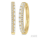1 ctw Fusion Baguette and Round Cut Diamond Fashion Hoop Earring in 14K Yellow Gold