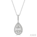 1/3 ctw Pear Shape Halo Baguette and Round Cut Diamond Fusion Pendant With Chain in 14K White Gold