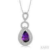 10x7mm Pear Shape Amethyst and 1/3 Ctw Round Cut Diamond Pendant in 14K White Gold with Chain