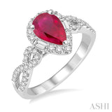 7x5 MM Pear Shape Ruby and 1/2 Ctw Diamond Ring in 14K White Gold