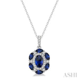 1/6 ctw Oval 6x4MM & Marquise 4x2MM Sapphire and Round Cut Diamond Precious Pendant With Chain in 14K White Gold