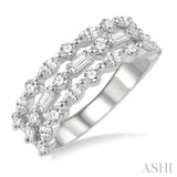 1 1/2 ctw Triple Fusion Baguette, Marquise and Round Cut Diamond Fashion Band in 14K White Gold