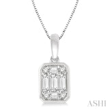 1/2 Ctw Octagonal Shape Baguette and Round Cut Diamond Pendant With Chain in 14K White Gold