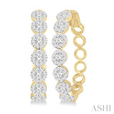 1 1/2 Ctw Round Cut Lovebright Diamond Hoop Earrings in 14K Yellow and White Gold